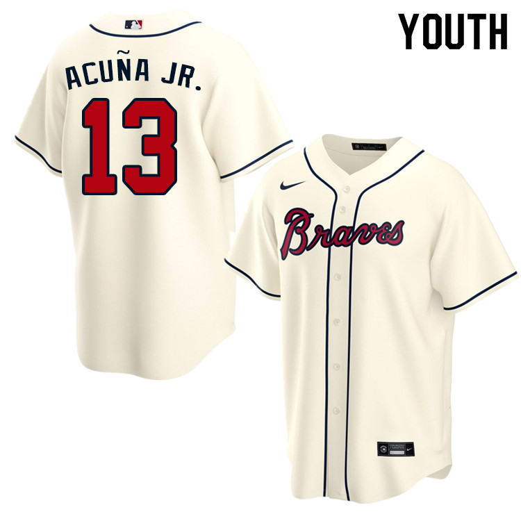 Nike Youth #13 Ronald Acuna Atlanta Braves Baseball Jerseys Sale-Cream